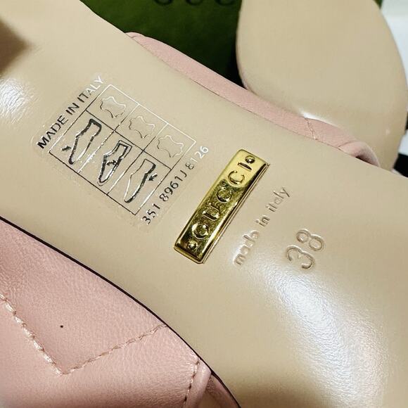 Gucci Marmont Double G 38/ US 8 Thong Pink Chevron Kitten Heel Sandals NIB - Picture 12 of 14
